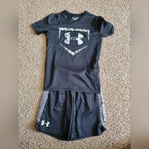 Youth Under Armour short set, black & grey, size youth small